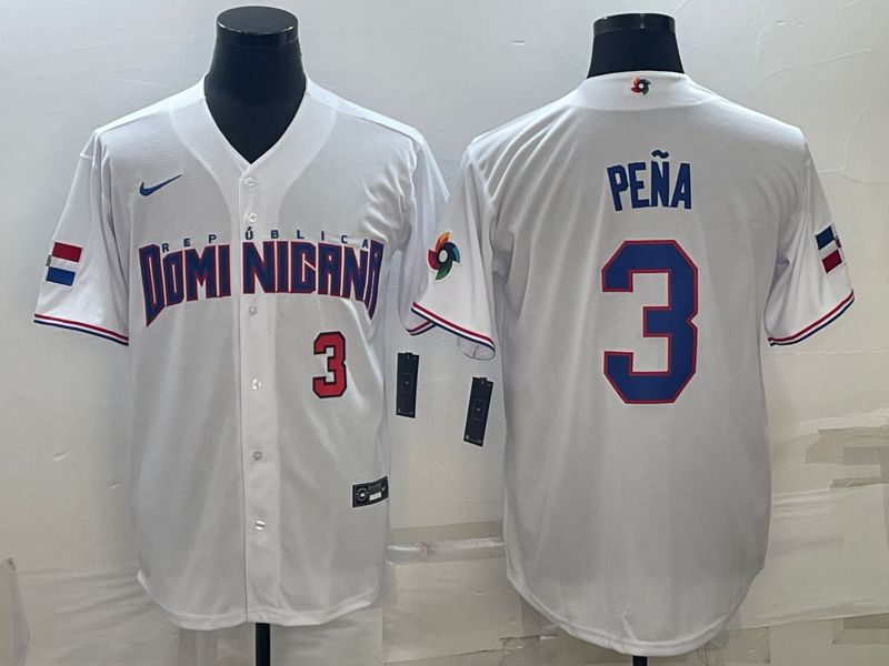 Men 2025 World Cup Dominican #3 Pena White Nike MLB Jersey style 8
